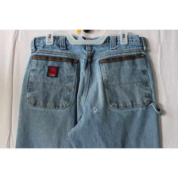 WRANGLER Riggs Workwear Jeans Mens 34x34 Blue Relaxed Fit Med. Fade Denim PHOTOS - Picture 9 of 13